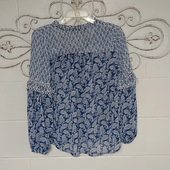 ALTAR'D STATE BOHO, COTTAGECORE, DENIM BLUE PAISLEY, LONG SLEEVE BLOUSE - Picture 2 of 9